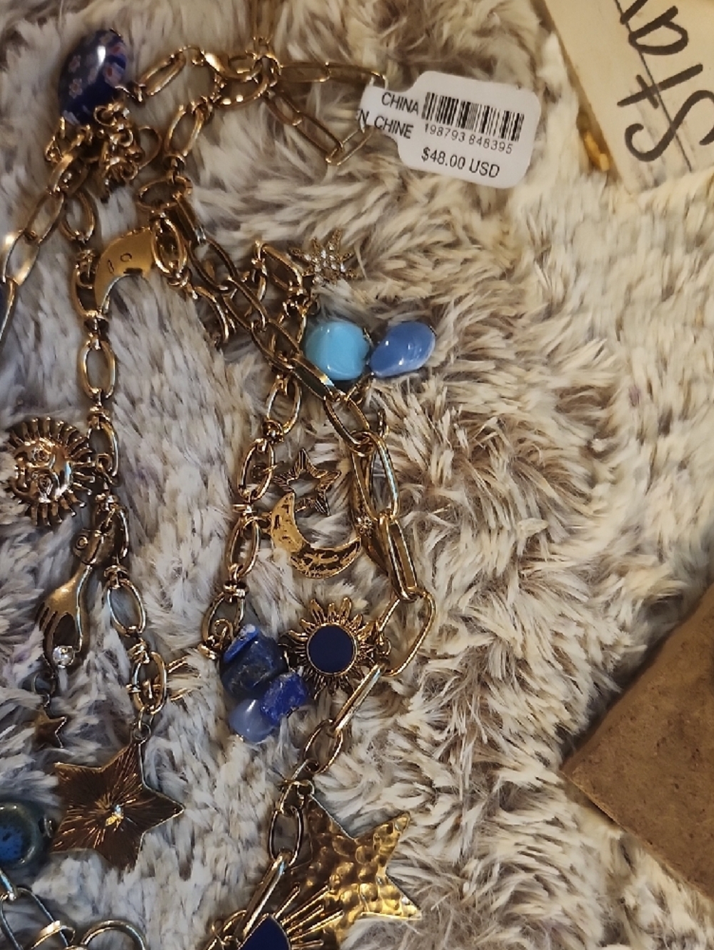 Free People Star Girl Maxamillion Gold   Multi-Layer Necklace with Blue Charms - Picture 6 of 6